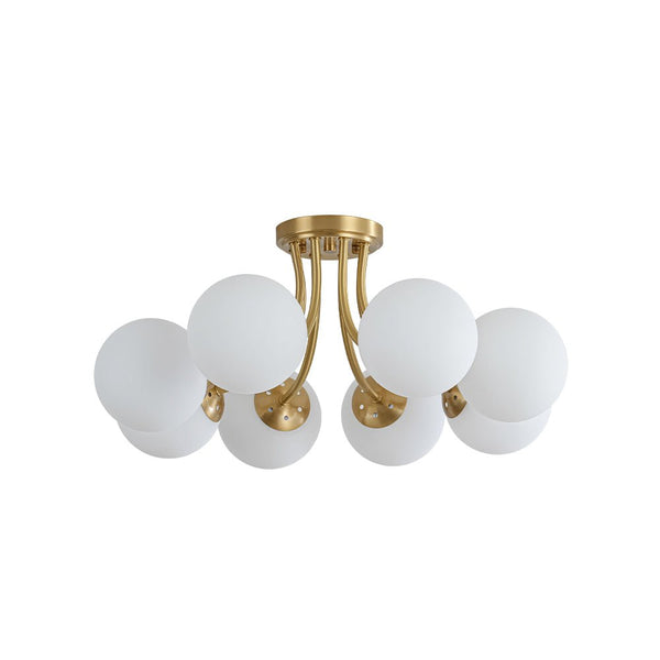 Chandelierias - 8 - Light Dreamy Bouquet Frosted Glass Globe Semi - Flush Mount - Semi Flush - Brass -