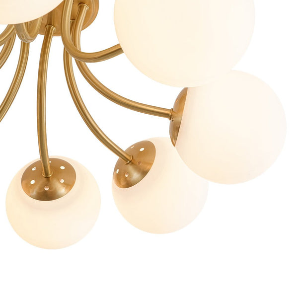 Chandelierias - 8 - Light Dreamy Bouquet Frosted Glass Globe Semi - Flush Mount - Semi Flush - Brass -