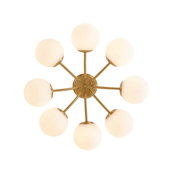 Chandelierias - 8 - Light Dreamy Bouquet Frosted Glass Globe Semi - Flush Mount - Semi Flush - Brass -