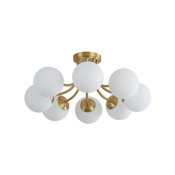 Chandelierias - 8 - Light Dreamy Bouquet Frosted Glass Globe Semi - Flush Mount - Semi Flush - Brass -