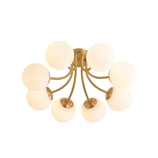 Chandelierias - 8 - Light Dreamy Bouquet Frosted Glass Globe Semi - Flush Mount - Semi Flush - Brass -