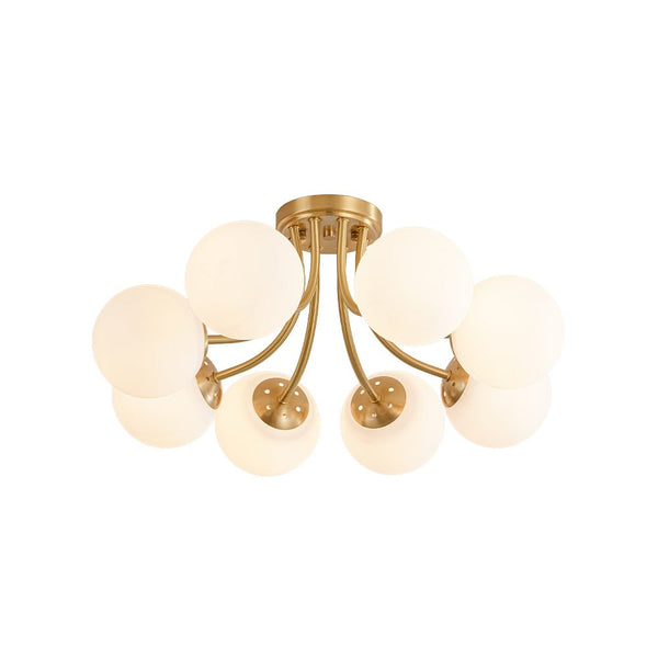 Chandelierias - 8 - Light Dreamy Bouquet Frosted Glass Globe Semi - Flush Mount - Semi Flush - Brass -