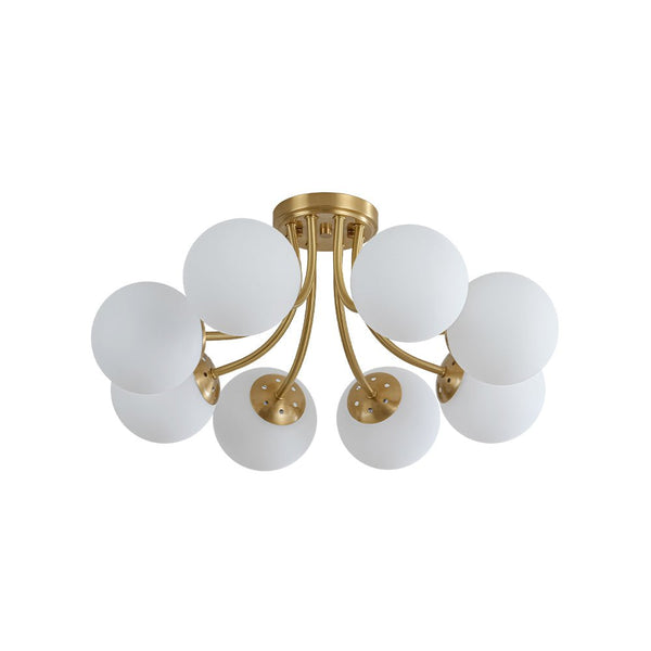 Chandelierias - 8 - Light Dreamy Bouquet Frosted Glass Globe Semi - Flush Mount - Semi Flush - Brass -