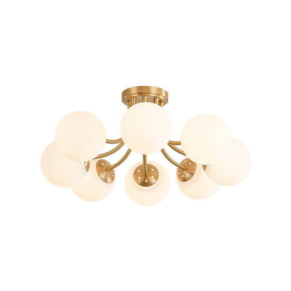 Chandelierias - 8 - Light Dreamy Bouquet Frosted Glass Globe Semi - Flush Mount - Semi Flush - Brass -