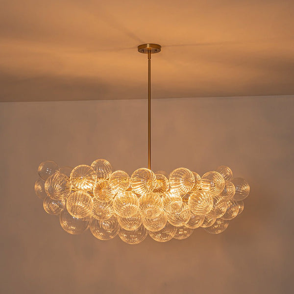 Chandelierias - 8 - Light Glam Ribbed Glass Globe Bubble Dining Chandelier - Chandeliers - Brass -