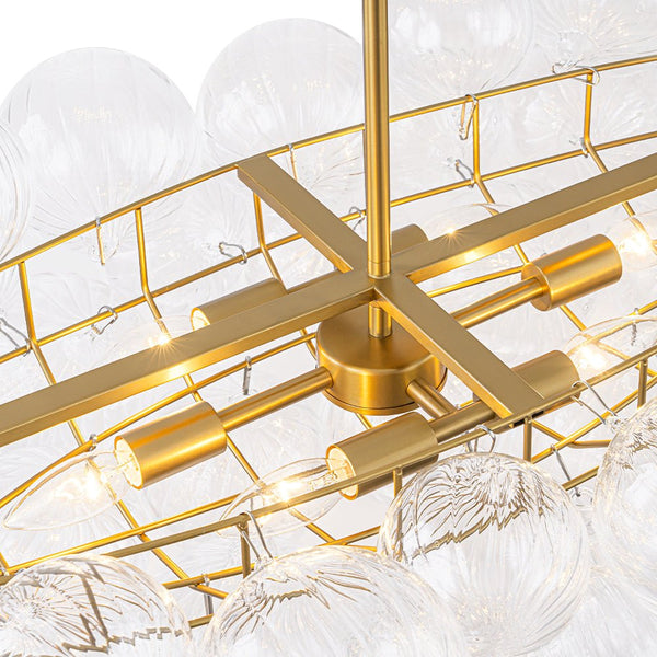 Chandelierias - 8 - Light Glam Ribbed Glass Globe Bubble Dining Chandelier - Chandeliers - Brass -