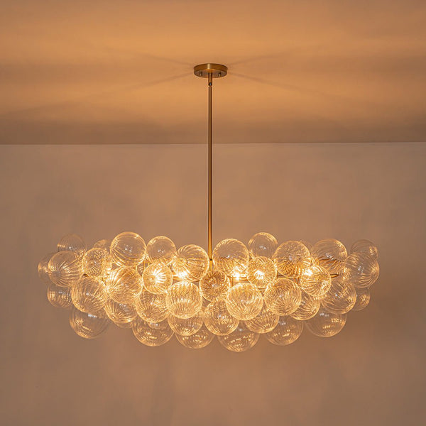 Chandelierias - 8 - Light Glam Ribbed Glass Globe Bubble Dining Chandelier - Chandeliers - Brass -