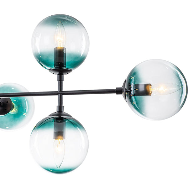 Chandelierias - 8 - Light Gradient Teal Glass Modern Linear Chandelier - Chandeliers - Black -