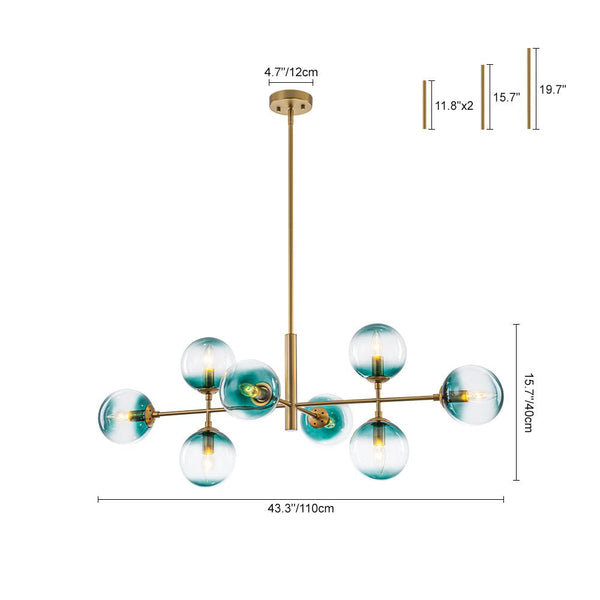 Chandelierias - 8 - Light Gradient Teal Glass Modern Linear Chandelier - Chandeliers - Black -