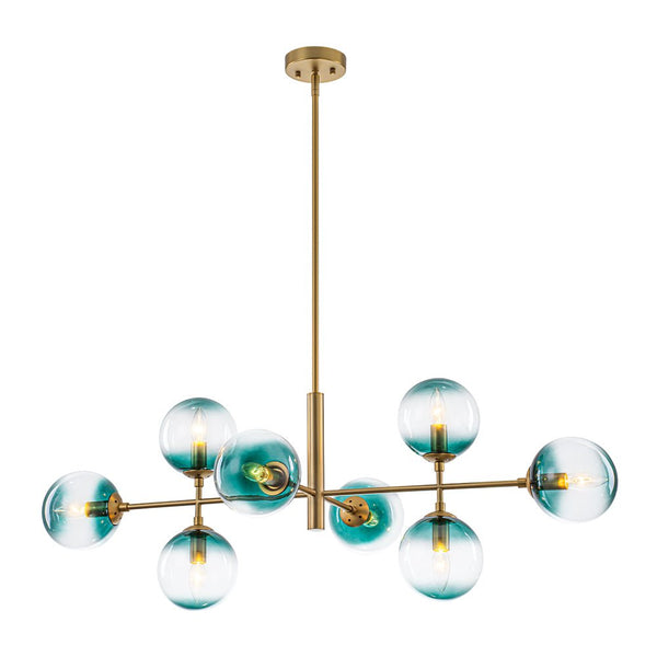 Chandelierias - 8 - Light Gradient Teal Glass Modern Linear Chandelier - Chandeliers - Black -