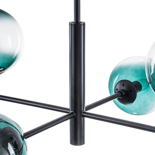 Chandelierias - 8 - Light Gradient Teal Glass Modern Linear Chandelier - Chandeliers - Black -