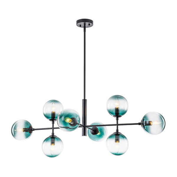 Chandelierias - 8 - Light Gradient Teal Glass Modern Linear Chandelier - Chandeliers - Black -