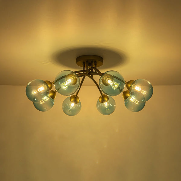 Chandelierias-8-Light Lake Blue Tinted Glass Bubble Semi-flush Mount-Semi Flush-Brass-