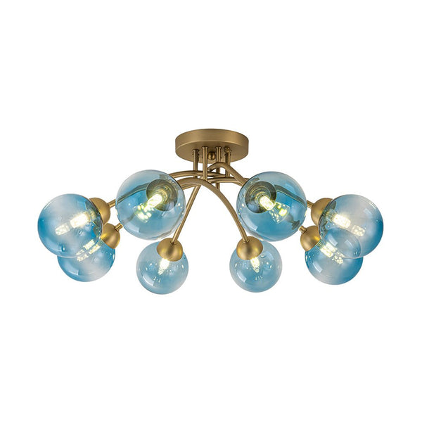 Chandelierias-8-Light Lake Blue Tinted Glass Bubble Semi-flush Mount-Semi Flush-Brass-