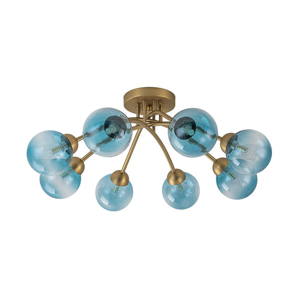 Chandelierias-8-Light Lake Blue Tinted Glass Bubble Semi-flush Mount-Semi Flush-Brass-