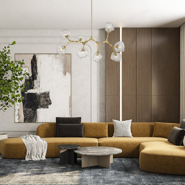 Chandelierias - 8 - Light Modern Ice Glass Cube Branch Linear Chandelier - Chandeliers - Brass -