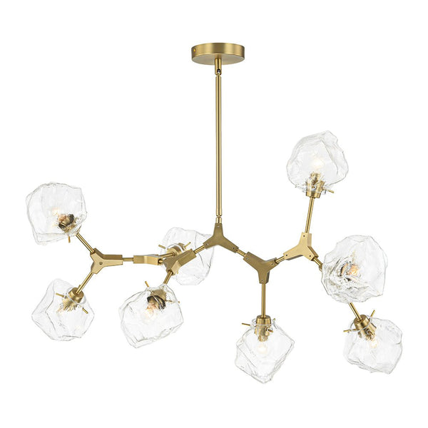 Chandelierias - 8 - Light Modern Ice Glass Cube Branch Linear Chandelier - Chandeliers - Brass -