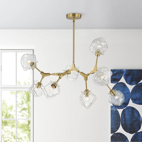 Chandelierias - 8 - Light Modern Ice Glass Cube Branch Linear Chandelier - Chandeliers - Brass -