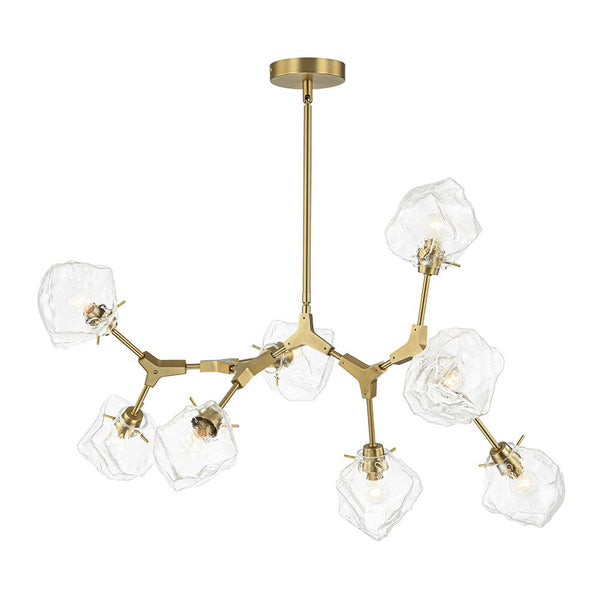 Chandelierias - 8 - Light Modern Ice Glass Cube Branch Linear Chandelier - Chandeliers - Brass -