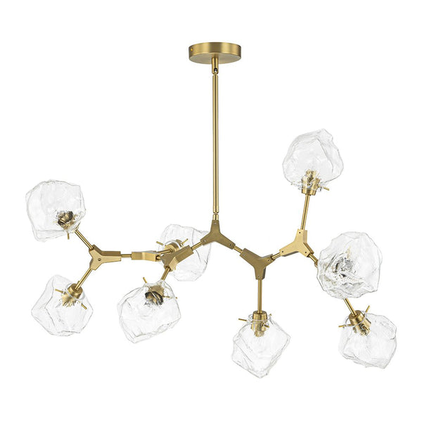 Chandelierias - 8 - Light Modern Ice Glass Cube Branch Linear Chandelier - Chandeliers - Brass -