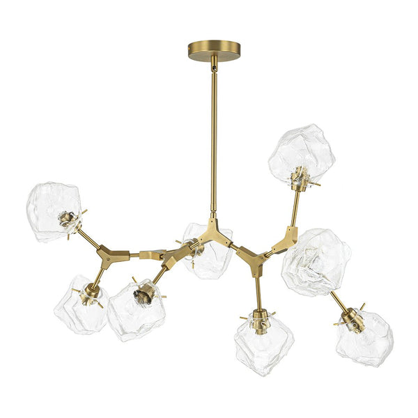 Chandelierias - 8 - Light Modern Ice Glass Cube Branch Linear Chandelier - Chandeliers - Brass -