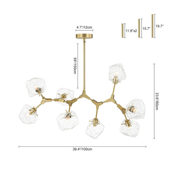 Chandelierias - 8 - Light Modern Ice Glass Cube Branch Linear Chandelier - Chandeliers - Brass -
