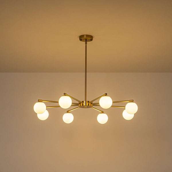 Chandelierias-8-Light Sunburst Opal Frosted Glass Chandelier-Chandeliers-Brass-