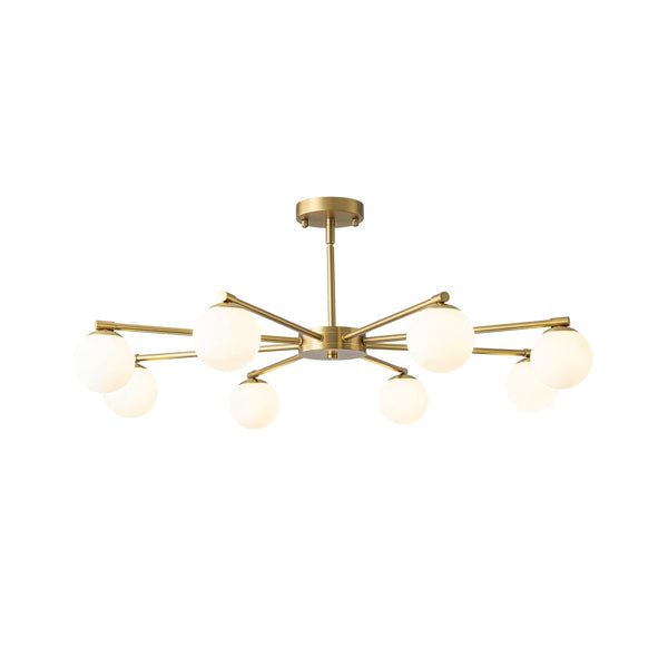 Chandelierias-8-Light Sunburst Opal Frosted Glass Chandelier-Chandeliers-Brass-