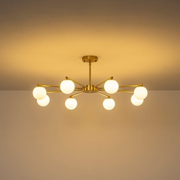 Chandelierias-8-Light Sunburst Opal Frosted Glass Chandelier-Chandeliers-Brass-