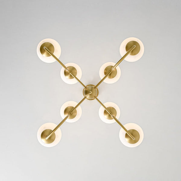Chandelierias - 8 - Light Swooping Arm Matte Opal Glass Tiered Chandelier - Chandeliers - Brass -