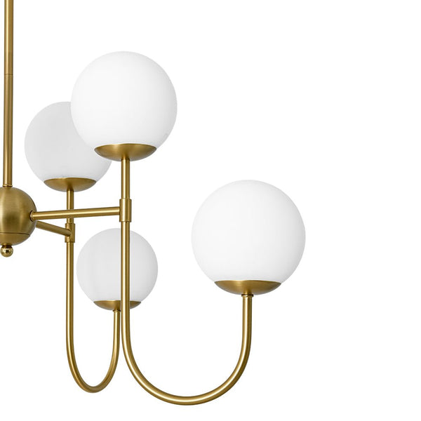 Chandelierias - 8 - Light Swooping Arm Matte Opal Glass Tiered Chandelier - Chandeliers - Brass -
