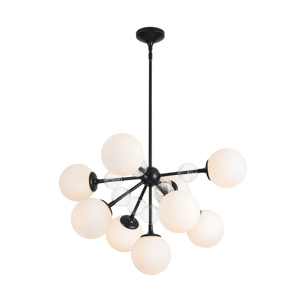 Chandelierias-9-Light Frosted Glass Semi-Sphere Sputnik Chandelier-Chandelier-Black-