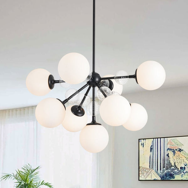 Chandelierias-9-Light Frosted Glass Semi-Sphere Sputnik Chandelier-Chandelier-Black-
