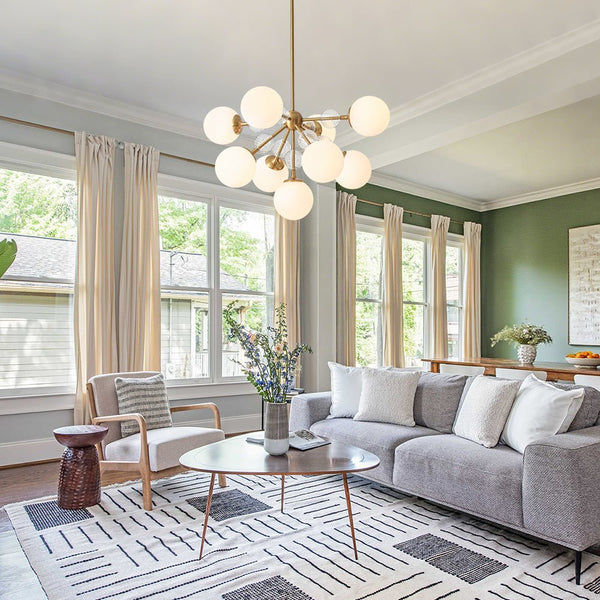 Chandelierias - 9 - Light Frosted Glass Semi - Sphere Sputnik Chandelier - Chandelier - Brass -