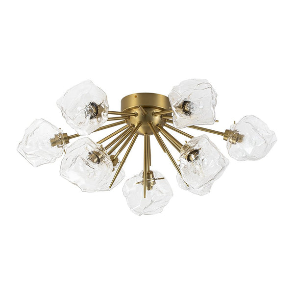 Chandelierias - 9 - Light Melting Ice Glass Cube Sputnik Flush Mount - Semi Flush - Brass -