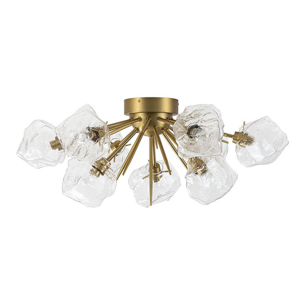 Chandelierias - 9 - Light Melting Ice Glass Cube Sputnik Flush Mount - Semi Flush - Brass -
