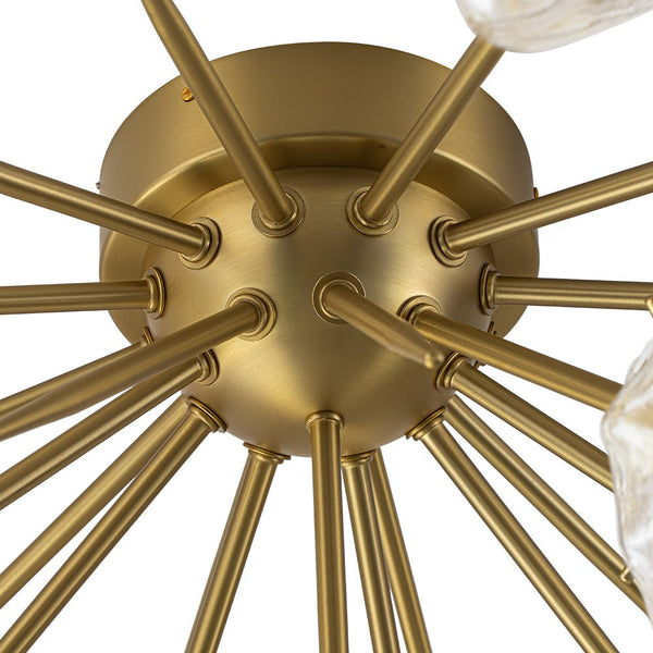 Chandelierias - 9 - Light Melting Ice Glass Cube Sputnik Flush Mount - Semi Flush - Brass -