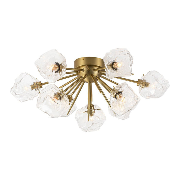Chandelierias - 9 - Light Melting Ice Glass Cube Sputnik Flush Mount - Semi Flush - Brass -
