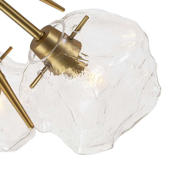 Chandelierias - 9 - Light Melting Ice Glass Cube Sputnik Flush Mount - Semi Flush - Brass -