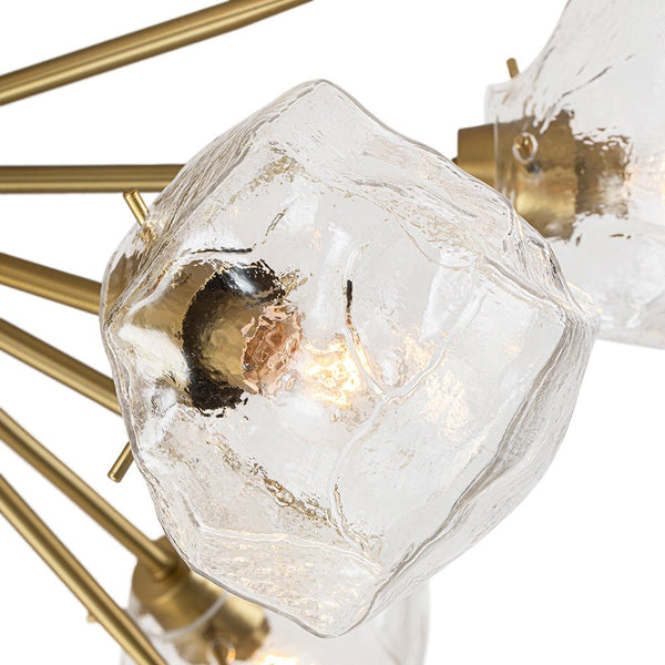 Chandelierias - 9 - Light Melting Ice Glass Cube Sputnik Flush Mount - Semi Flush - Brass -