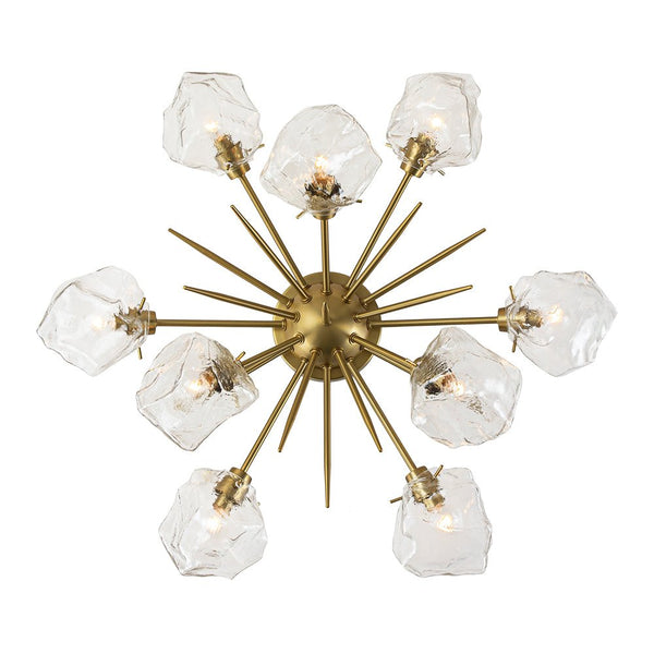 Chandelierias - 9 - Light Melting Ice Glass Cube Sputnik Flush Mount - Semi Flush - Brass -