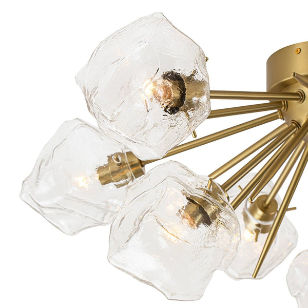 Chandelierias - 9 - Light Melting Ice Glass Cube Sputnik Flush Mount - Semi Flush - Brass -