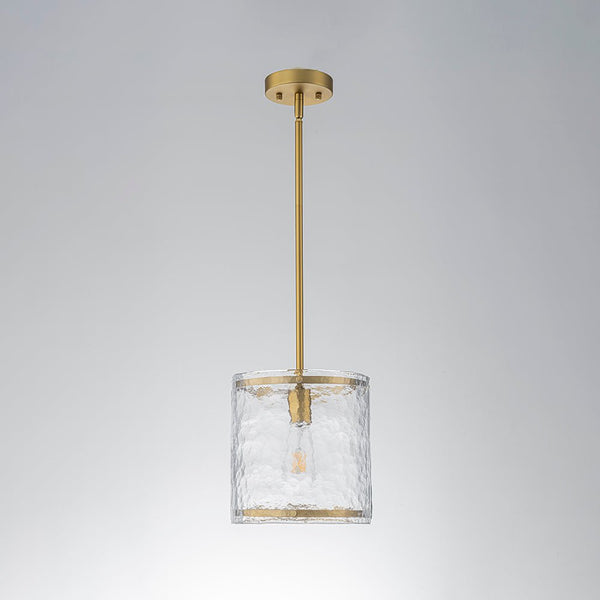 Chandelierias-9.3'' Wide Modern 1-Light Water Ripple Glass Cylinder Single Pendant-Pendants-Gold (Back-order)-