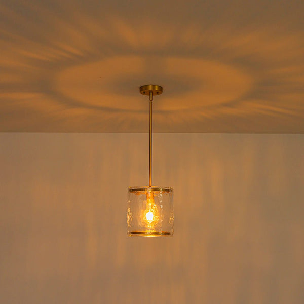Chandelierias-9.3'' Wide Modern 1-Light Water Ripple Glass Cylinder Single Pendant-Pendants-Gold (Back-order)-