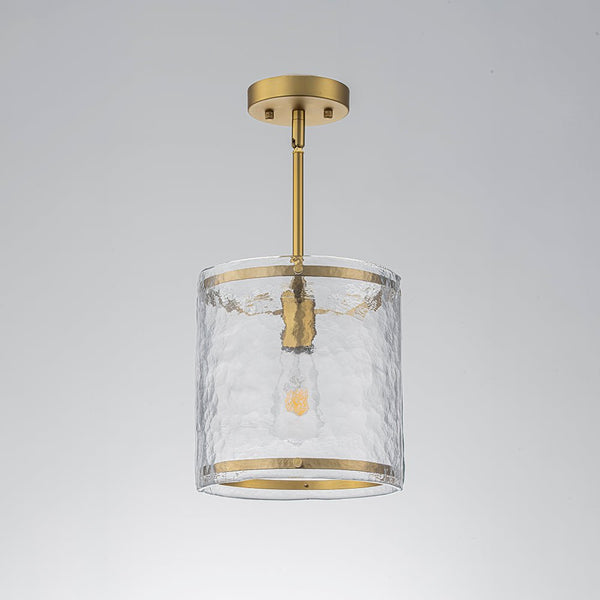 Chandelierias-9.3'' Wide Modern 1-Light Water Ripple Glass Cylinder Single Pendant-Pendants-Gold (Back-order)-