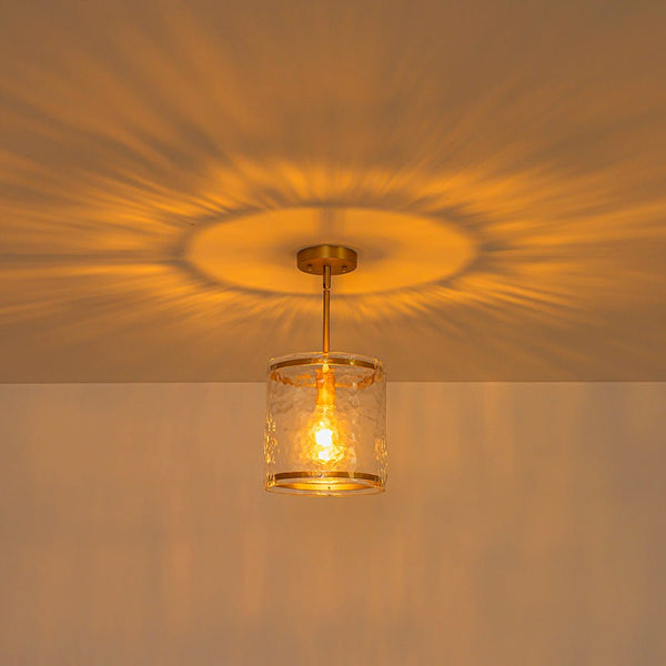 Chandelierias-9.3'' Wide Modern 1-Light Water Ripple Glass Cylinder Single Pendant-Pendants-Gold (Back-order)-