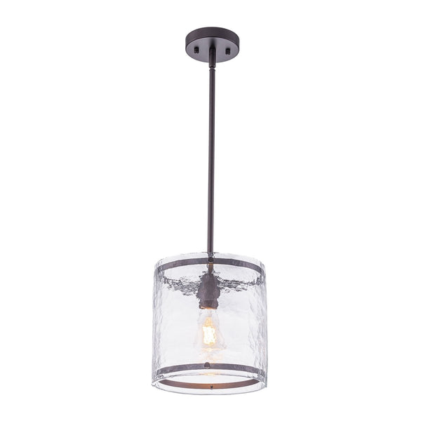 Chandelierias-9.3'' Wide Modern 1-Light Water Ripple Glass Cylinder Single Pendant-Pendants-Oil-rubbed Bronze (Back-order)-