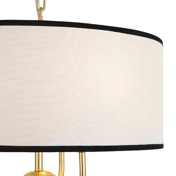 Chandelierias - American Traditional 3 - Light Black Trim Linen Fabric Drum Pendant - Pendants - Brass -