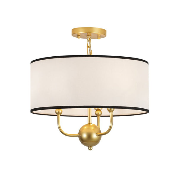 Chandelierias - American Traditional 3 - Light Black Trim Linen Fabric Drum Pendant - Pendants - Brass -