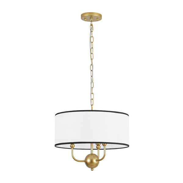 Chandelierias - American Traditional 3 - Light Black Trim Linen Fabric Drum Pendant - Pendants - Brass -